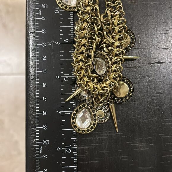 NWT Antique Gold Tone Crystal Teardrop and Spike Necklace Boho Unique - Picture 7 of 7